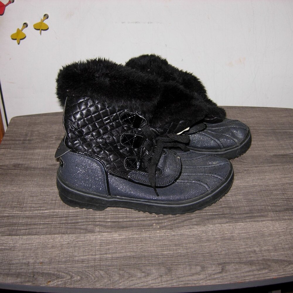 Pastry Black Glitter Cutie Pie Faux Fur Trimmed Boots 9